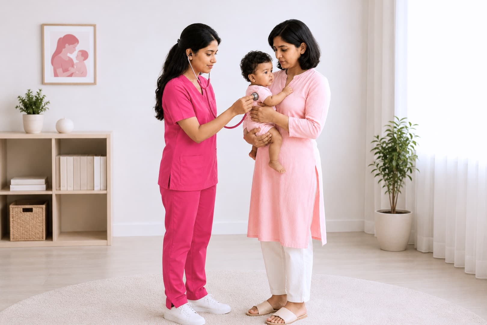A caring Motherly nanny providing attentive newborn support at home in Chennai